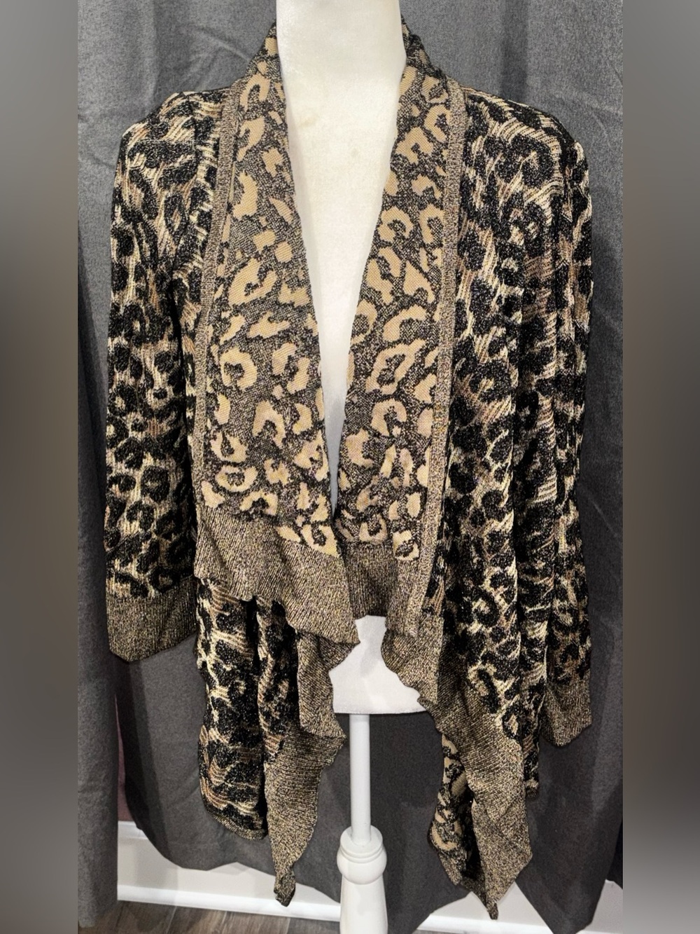 St John Cardigan Wrap Black Brown Animal Print Caviar Multi Shimmer Medium